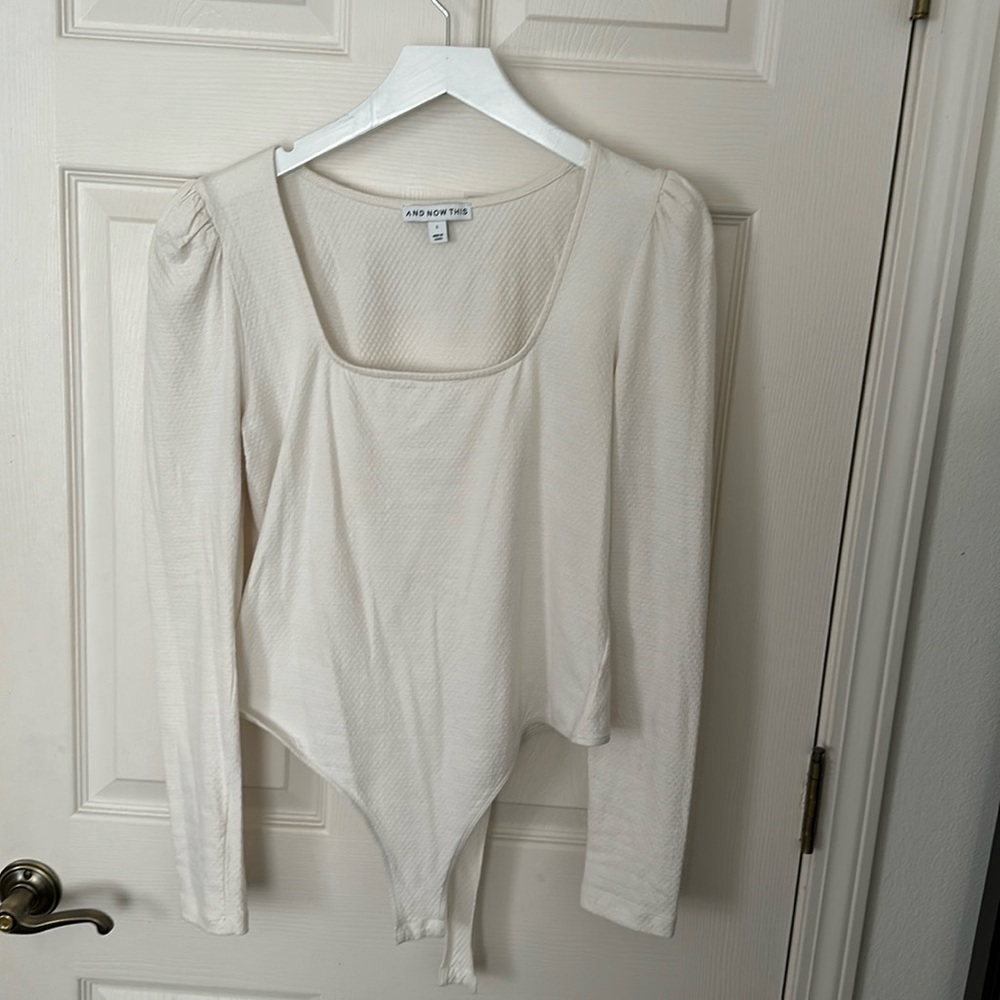 Cream long sleeve square neck bodysuit
